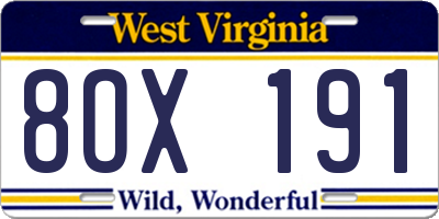 WV license plate 8OX191