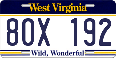 WV license plate 8OX192