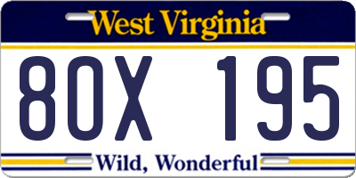 WV license plate 8OX195