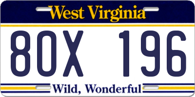 WV license plate 8OX196