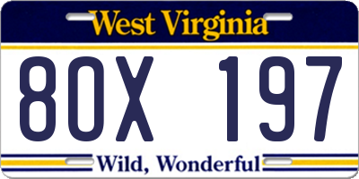 WV license plate 8OX197