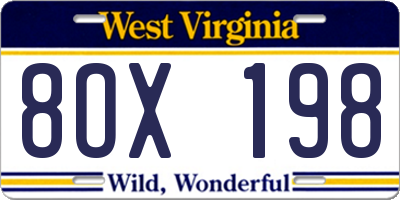 WV license plate 8OX198