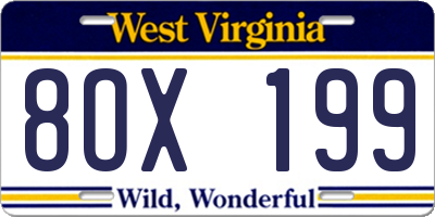 WV license plate 8OX199