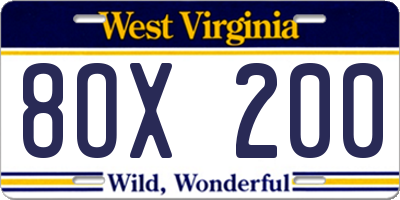 WV license plate 8OX200