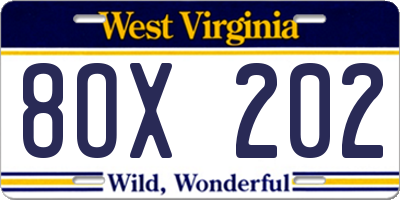 WV license plate 8OX202