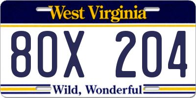 WV license plate 8OX204