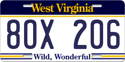 WV license plate 8OX206