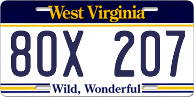 WV license plate 8OX207