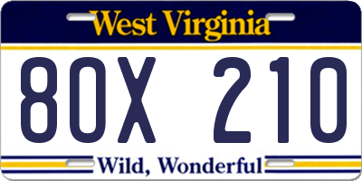 WV license plate 8OX210