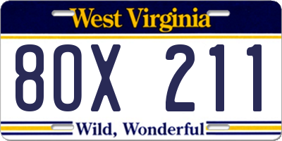 WV license plate 8OX211