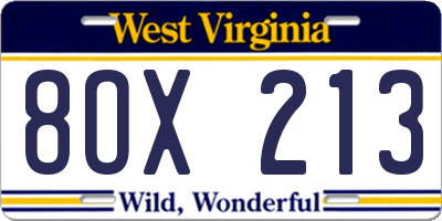 WV license plate 8OX213