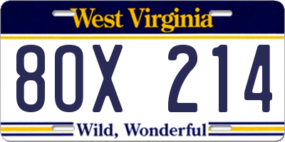 WV license plate 8OX214