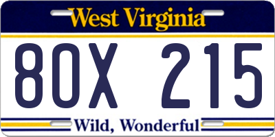 WV license plate 8OX215