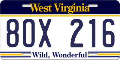 WV license plate 8OX216