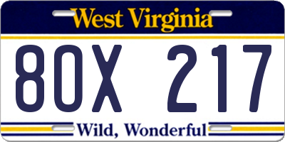 WV license plate 8OX217