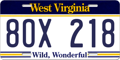 WV license plate 8OX218
