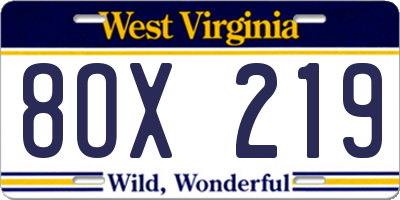 WV license plate 8OX219