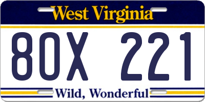 WV license plate 8OX221