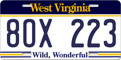 WV license plate 8OX223