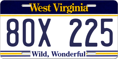 WV license plate 8OX225