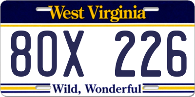 WV license plate 8OX226