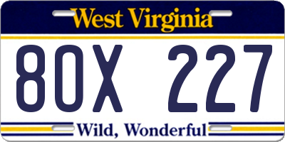 WV license plate 8OX227