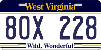 WV license plate 8OX228
