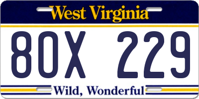 WV license plate 8OX229