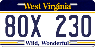 WV license plate 8OX230