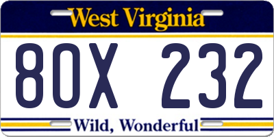 WV license plate 8OX232