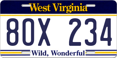 WV license plate 8OX234