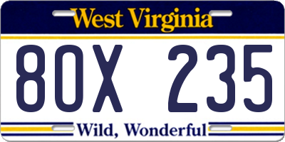 WV license plate 8OX235