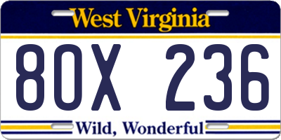 WV license plate 8OX236