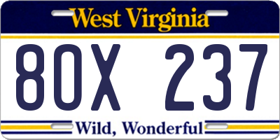WV license plate 8OX237