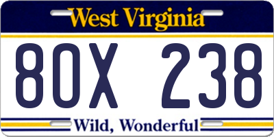 WV license plate 8OX238