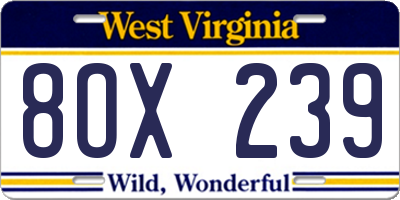 WV license plate 8OX239