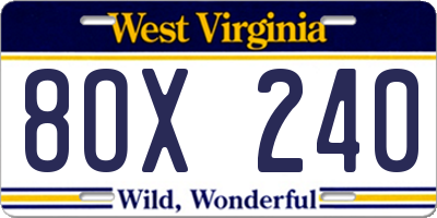 WV license plate 8OX240