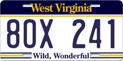 WV license plate 8OX241
