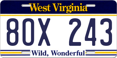 WV license plate 8OX243