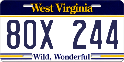 WV license plate 8OX244