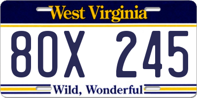 WV license plate 8OX245