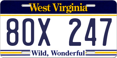 WV license plate 8OX247