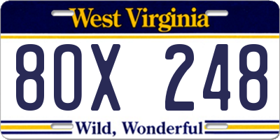 WV license plate 8OX248