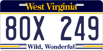 WV license plate 8OX249