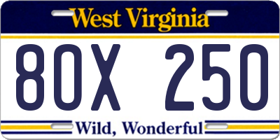 WV license plate 8OX250