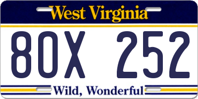 WV license plate 8OX252