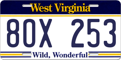 WV license plate 8OX253