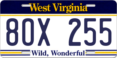 WV license plate 8OX255