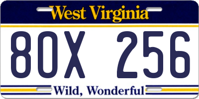 WV license plate 8OX256