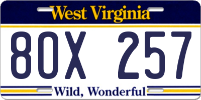 WV license plate 8OX257